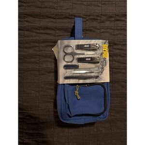 BYRD 7-Piece Grooming Set Mens Manicure Kit Blue Canvas Travel Dopp Bag NEW